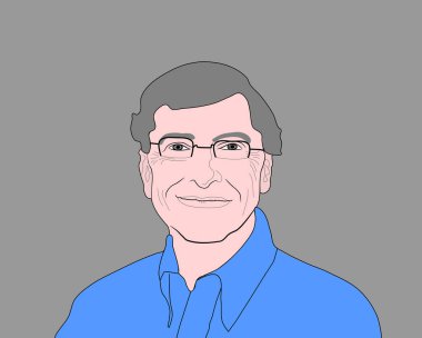 Gri arka planda mavi etekli bir işçinin karikatür portresi.