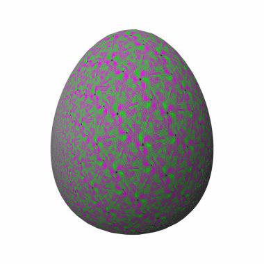 Artfully tasarlanmış ve renkli Paskalya yumurtası, beyaz arka planda süslü geometrik ve soyut renkli desen 