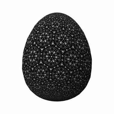 Artfully tasarlanmış ve renkli Paskalya yumurtası, beyaz arka planda süslü geometrik ve soyut renkli desen 