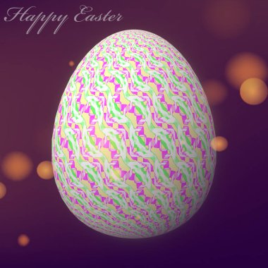Happy Easter - Frohe Ostern, Ustaca tasarlanmış, soyut ve renkli paskalya yumurtası, bokeh ve ışık sızıntıları ile arka plan üzerinde 3d illüstrasyon