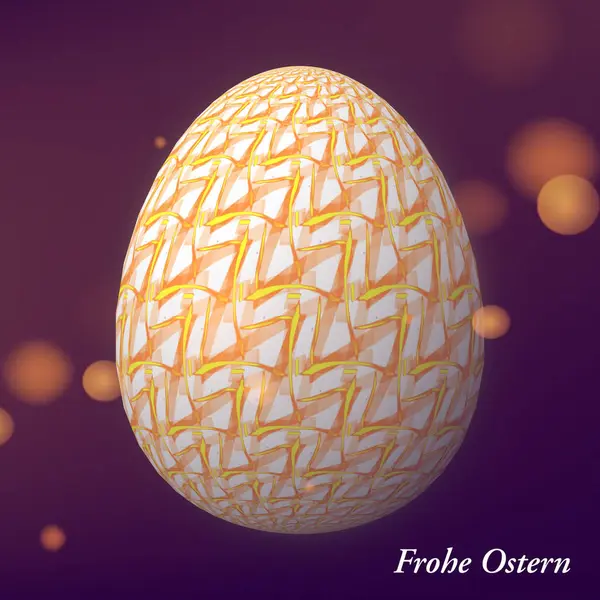 Happy Easter - Frohe Ostern, Ustaca tasarlanmış, soyut ve renkli paskalya yumurtası, bokeh ve ışık sızıntıları ile arka plan üzerinde 3d illüstrasyon