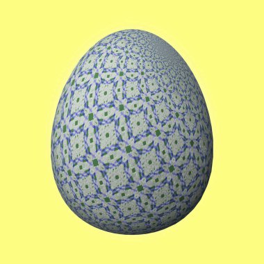 Happy Easter - Frohe Ostern, Ustaca tasarlanmış ve renkli paskalya yumurtası, sarı arka plan üzerinde 3d illüstrasyon 