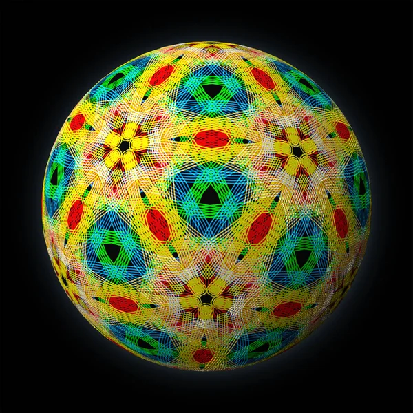 Kunstvoll Gestalteter Und Farbenfroher Ball Illustration Auf Schwarzem Hintergrund — Stockfoto