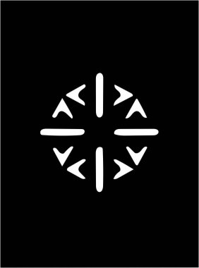 Siyah arka plan üzerine süslü soyut beyaz sembol