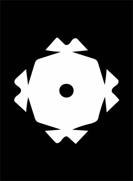 Украшенный абстрактный белый символ на черном фоне
