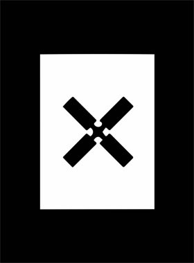 Beyaz arka plan ve siyah çerçeve üzerine süslü soyut siyah sembol