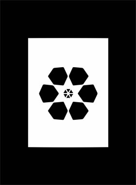 Beyaz arka plan ve siyah çerçeve üzerine süslü soyut siyah sembol