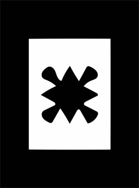 Beyaz arka plan ve siyah çerçeve üzerine süslü soyut siyah sembol