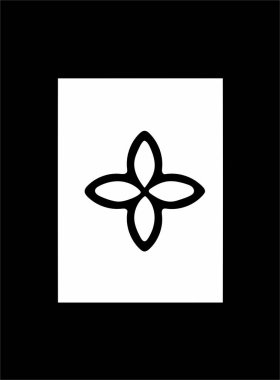 Beyaz arka plan ve siyah çerçeve üzerine süslü soyut siyah sembol