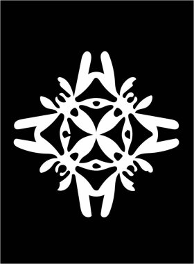 Siyah arka plan üzerine süslü soyut beyaz sembol