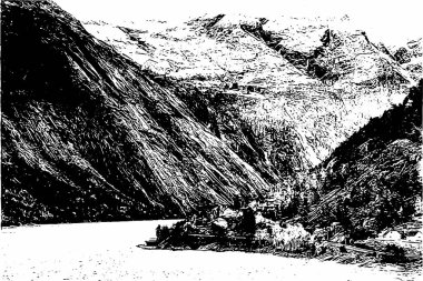 Sanatsal ve dekoratif bir şekilde siyah ve beyaz optik manzaralı güzel bir manzara.