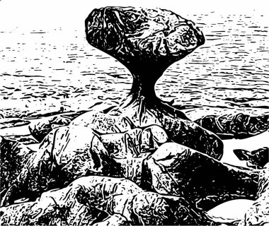 Norveç 'teki ilgi odağı Kannensteinen' in sanatsal ve süslü resmi siyah ve beyaz renkli optik