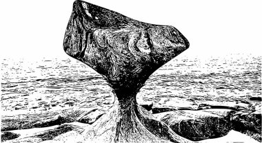 Norveç 'teki ilgi odağı Kannensteinen' in sanatsal ve süslü resmi siyah ve beyaz renkli optik