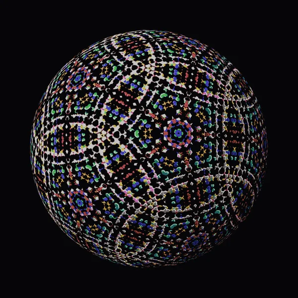 Bola Ingeniosamente Diseñada Colorida Ilustración Sobre Fondo Negro —  Fotos de Stock