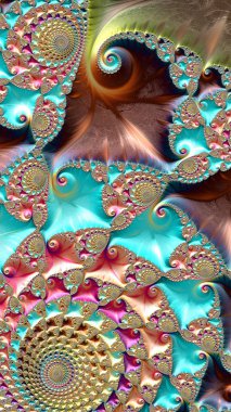 Sanatsal olarak 3D biçimlendirme fraktal, hayali soyut çizim ve renkli tasarım desen