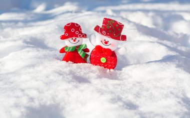 Karda neşeli kardan adam bir çift