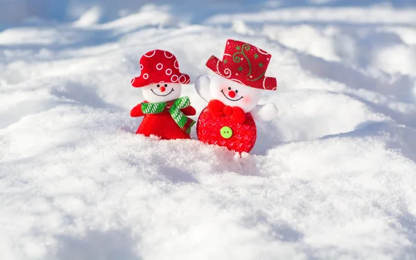 Een Paar Vrolijke Sneeuwmannen Sneeuw Stockfoto