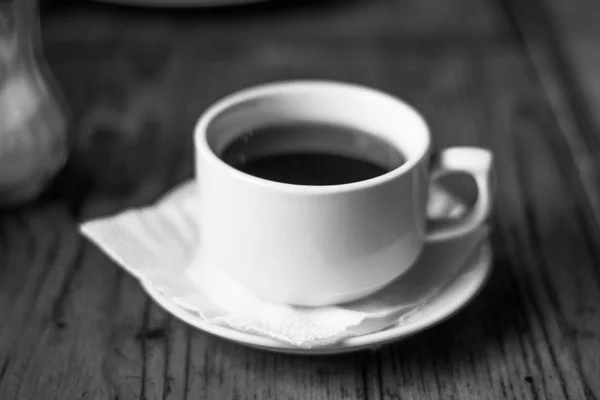 Une Tasse Thé Café Dans Café Photo Noir Blanc — Photo