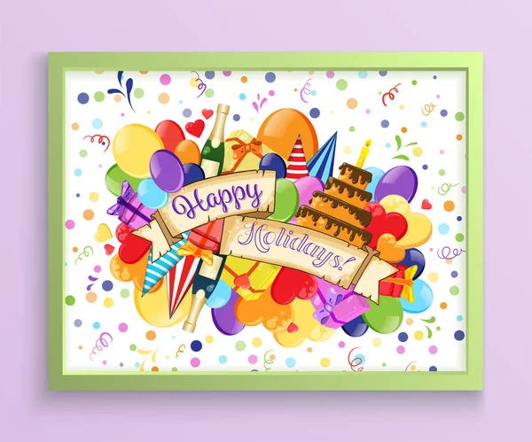 Colorful Doodle Hand Drawn Holiday Poster Template Colorful Vector Artwork — Stock Vector