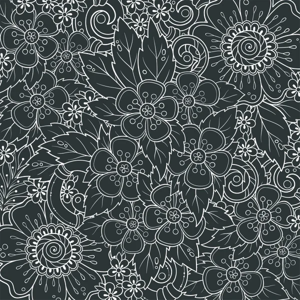 Zentángulo floral étnico, patrón de fondo de garabato en el vector. Henna paisley mehndi elemento de diseño tribal. Patrón blanco y negro para colorear libro para adultos y niños . Vector De Stock