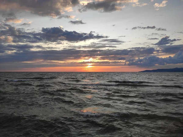 Zonsondergang Zee Met Wolken — Stockfoto