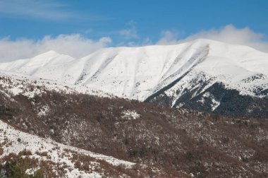 Huesca Pireneleri 'ndeki karlı dağlar.