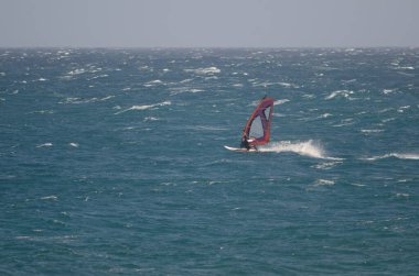 Rüzgâr sörfçüsü Arinaga sahillerinde yelken açıyor..