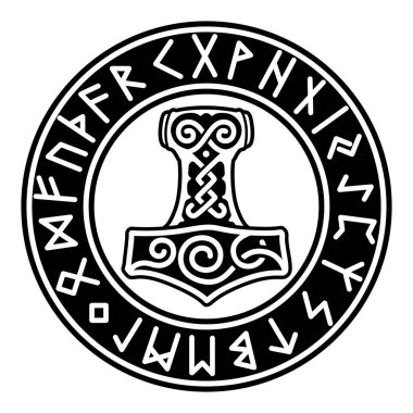 Mjollnir and Runic futhark. Mythology clipart