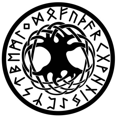Yggdrasil and Runic Symbols.  clipart