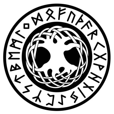 Yggdrasil and runes. World tree clipart