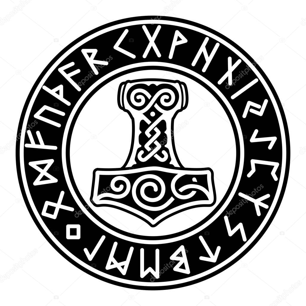Mjollnir and Runic futhark. Mythology