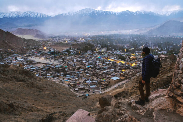 Beautiful City landscape in Night Time of Leh Ladakh District ,N