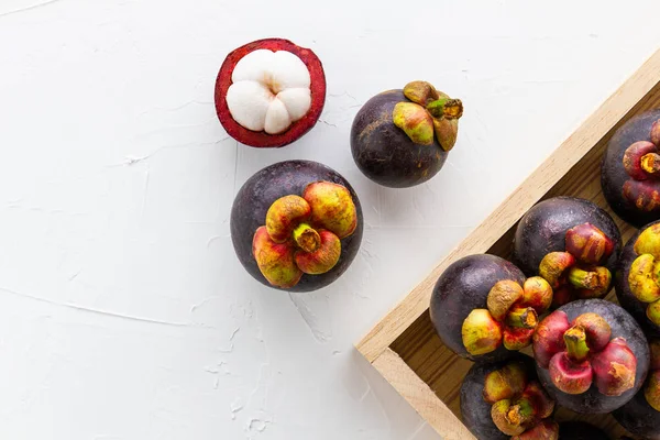 Frutas Mangostão Com Vista Superior — Fotografia de Stock