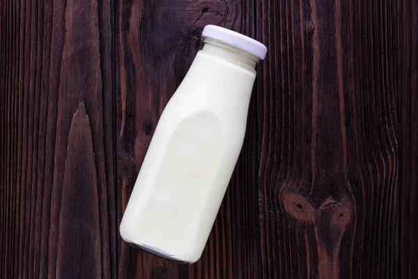Bottle Milk Wooden Background — Stock Photo, Image