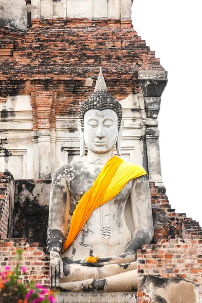 Statua Del Buddha Nel Tempio Wat Yai Chaimongkol Ayutthaya Thailandia — Foto Stock