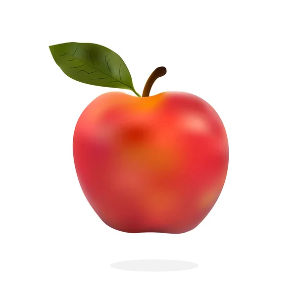 Roter Apfel Mit Grünen Blättern Isoliert Auf Weißem Hintergrund Vektorillustration — Stockvektor