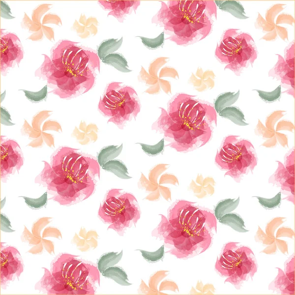 Colorful Watercolor flowers pattern - Illustration.
