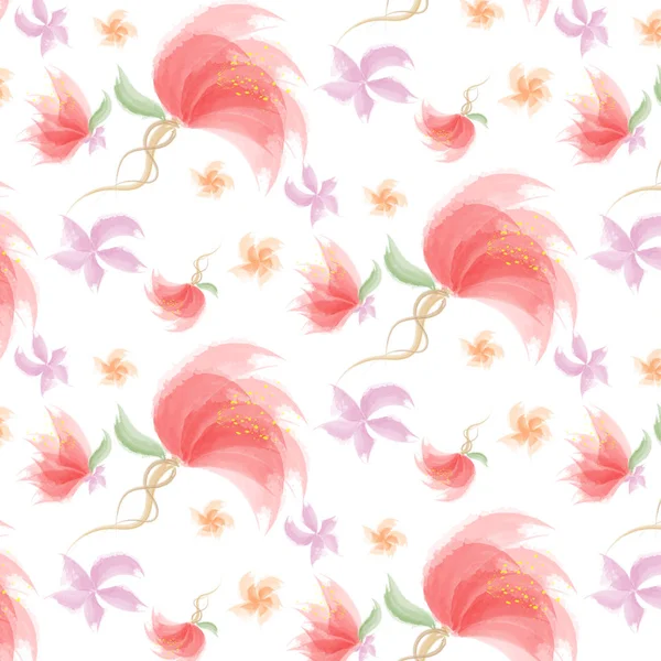 Colorful Watercolor flowers pattern - Illustration.
