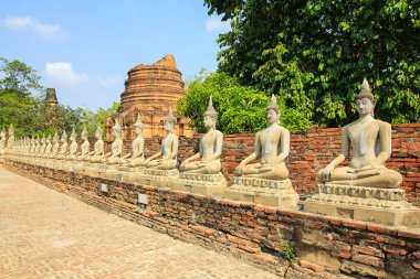 Ayutthaya 'da Wat Yai Chaimongkol 'da antik Buda heykeli, thail