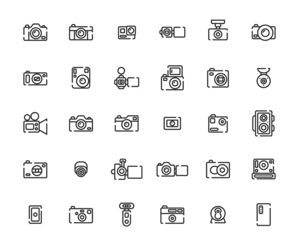 Conjunto de ícones de contorno da câmera, ilustração vetorial . — Vetor de Stock
