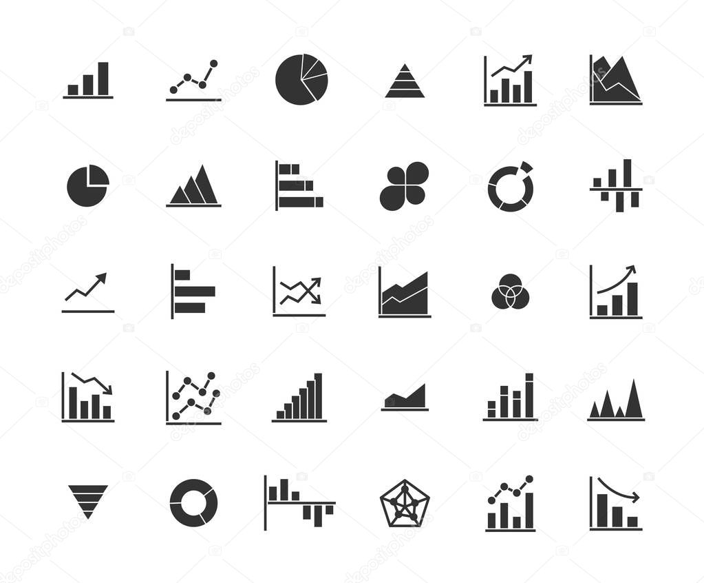 Business Graph Solid Icon Set.