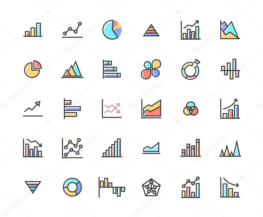 Business Graph Filled Outline Icon Set.
