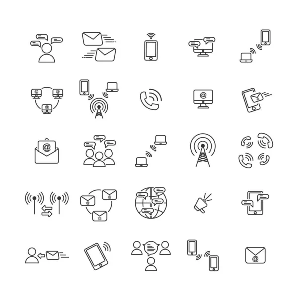 Set di icone del contorno di comunicazione, vettoriale e illustrazione . — Vettoriale Stock