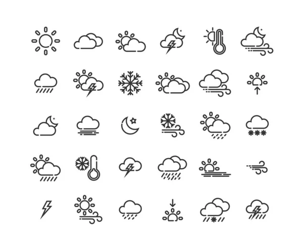 Set di icone del contorno meteo, Illustrazione vettoriale . — Vettoriale Stock