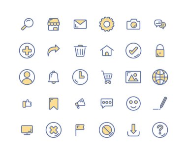 Web Arabirimi anahat simgesi kümesini doldurdu. Vektör ve İllüstrasyon.