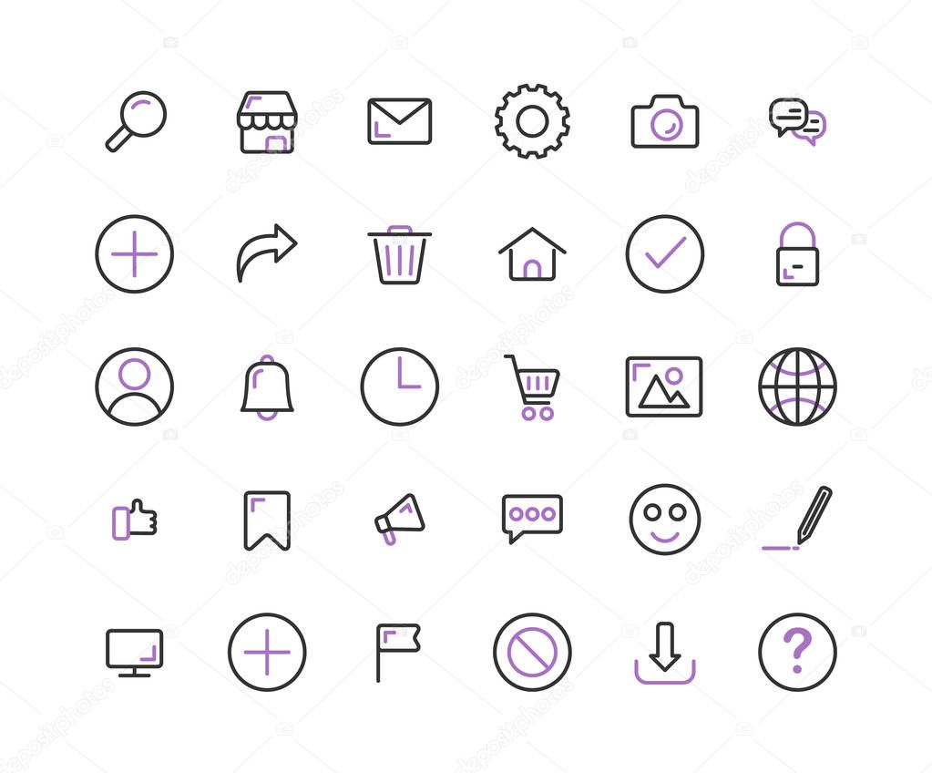 Web Interface outline icon set. Vector and Illustration.