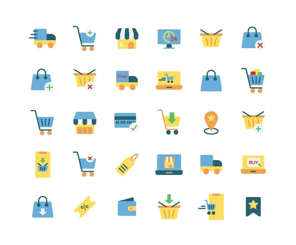 Online-Shopping flache Icon-Set. Vektor und Illustration. — Stockvektor