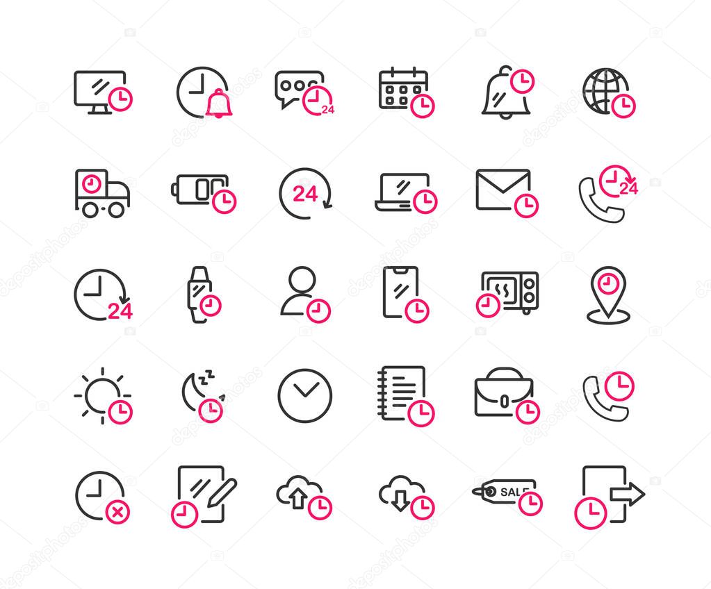 Time outline icon set. Vector and Illustration.