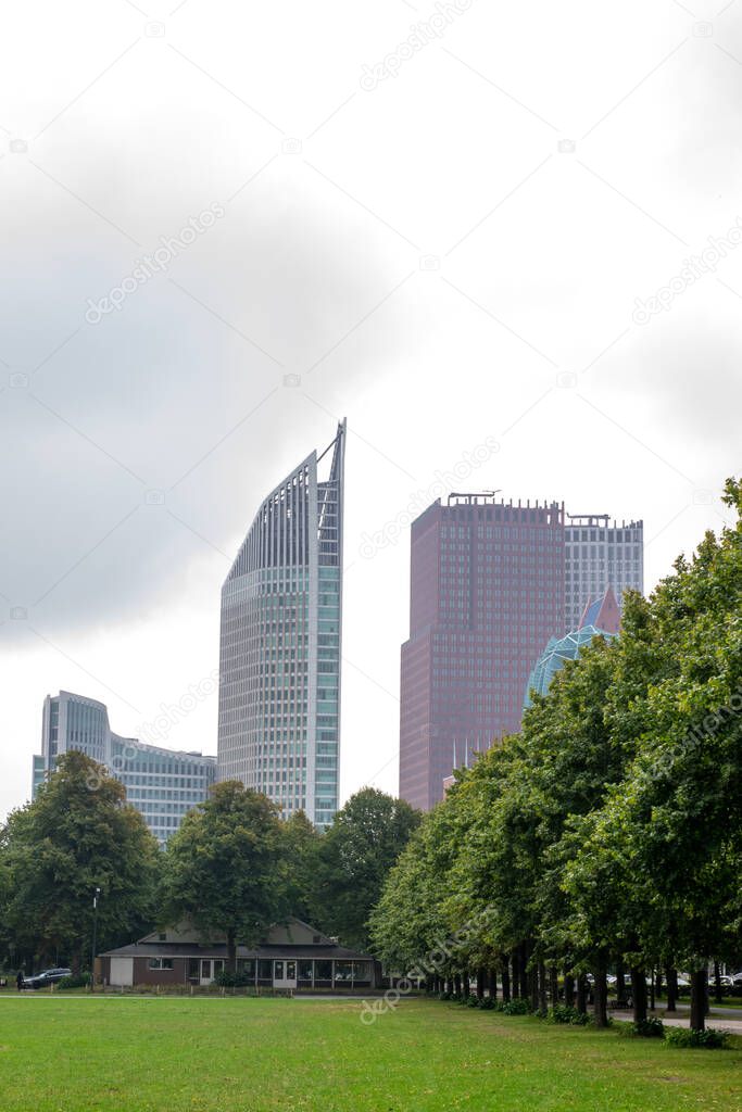 View of a skyscraper construction from the Malieveld in The Hague in the Netherlands