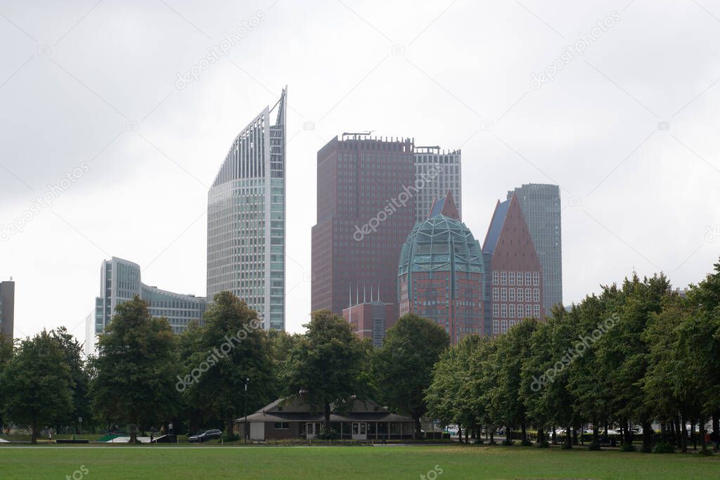View of a skyscraper construction from the Malieveld in The Hague in the Netherlands